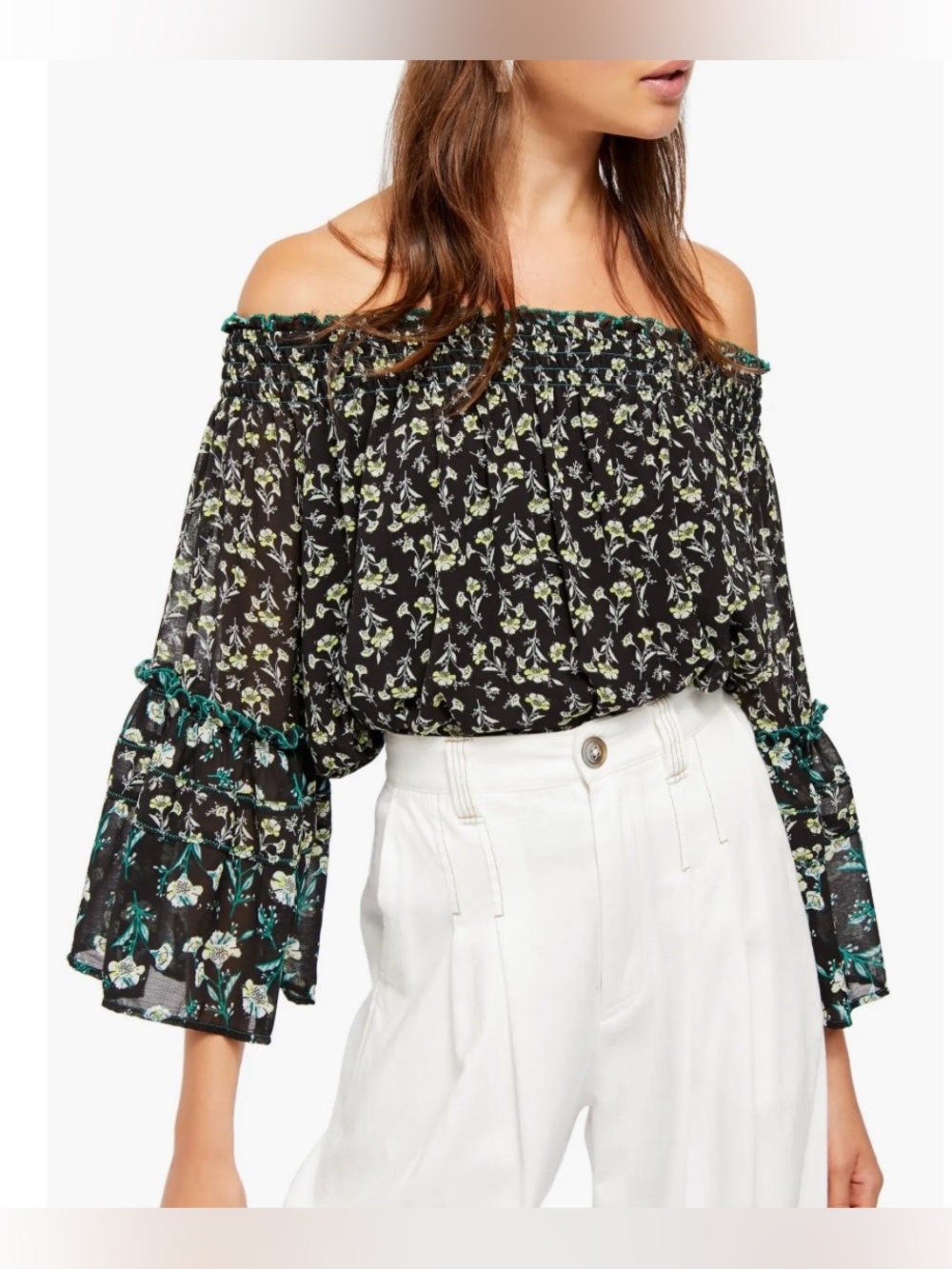 Free People - Rose Valley Floral Off the Shoulder Blouse - Size M